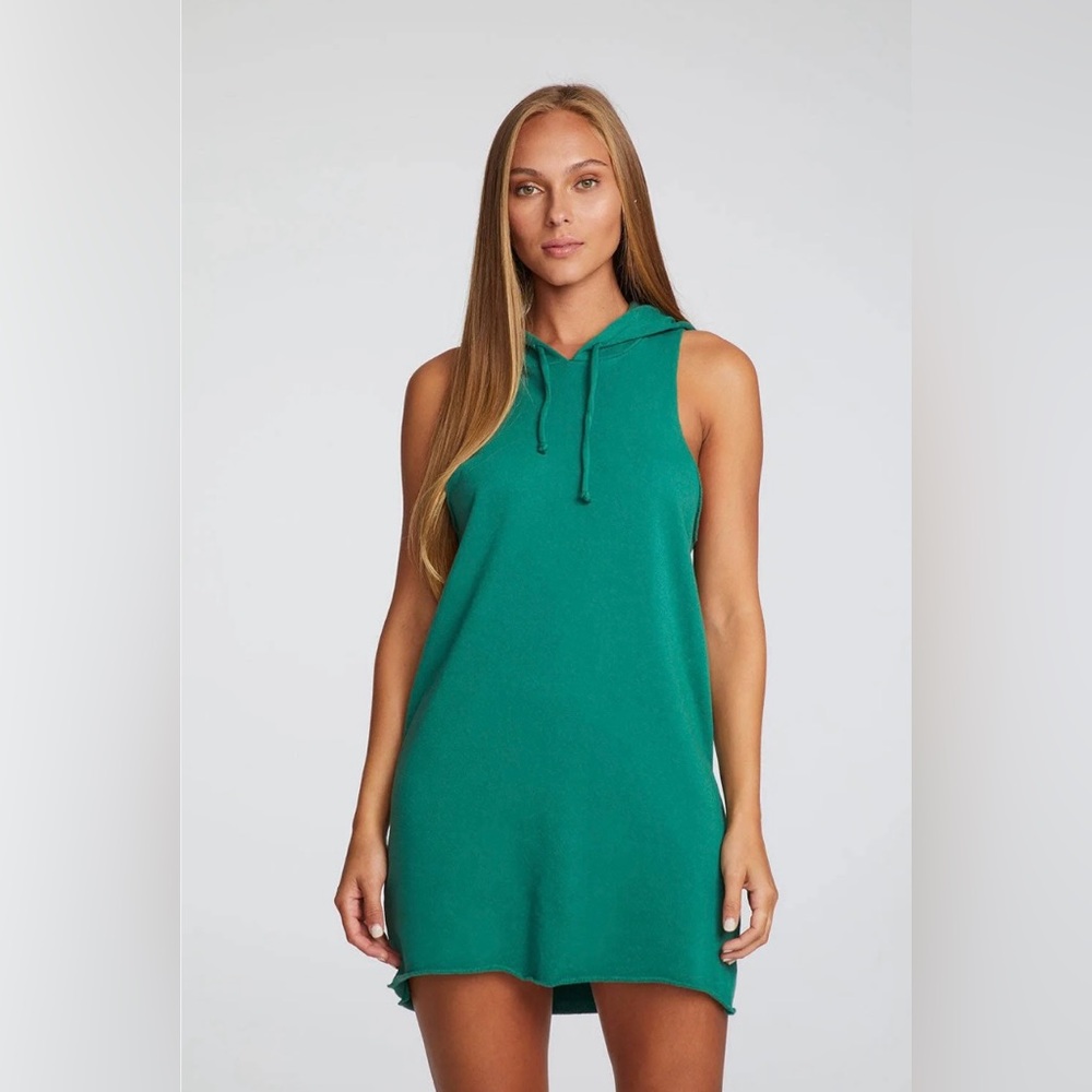 NWT Chaser Sleeveless Fleece HiLo Hoodie Dress Bright Green Size L